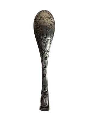 Boma Pewter Engraved Canadian Souvenir Spoon Indigenous Carvings 4"